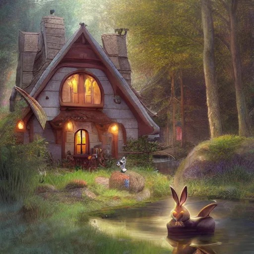 Image similar to brother grimms fairytale lakehouse rabbit digital art, irina french, heraldo ortega, mandy jurgens 8 k 1 5 0 mpx