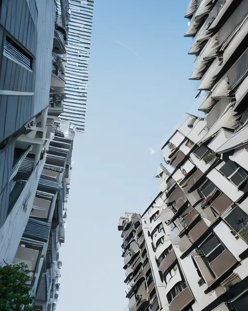 Image similar to Exterior photographs of a multi storey residential buildings, apartments, condo design by Koichi Takada Architectural photography, 14mm, cinematic photography, high resolution 4k