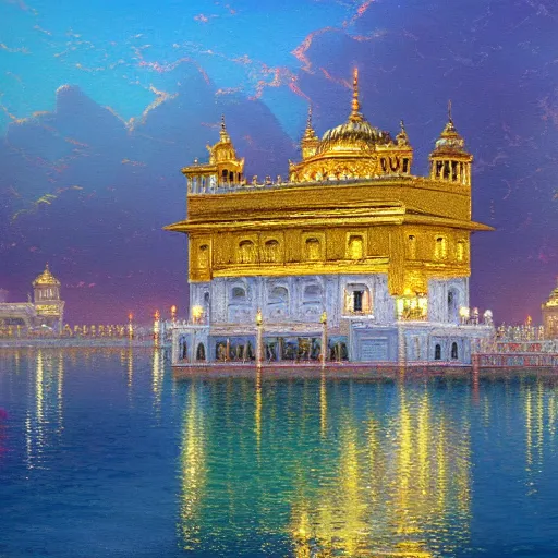 Prompt: a beautiful painting of golden temple made by thomas kinkade, trending on artstation, 8 k