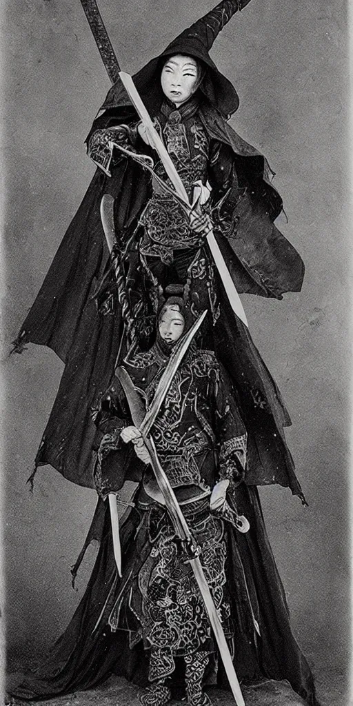 Image similar to a witch with chinese armor and sword
