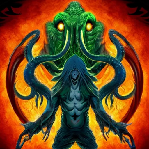 Image similar to 4 k headshot of godlike cthulhu with defined arms and open hands and bloody clothes with giant mandala wings, intricate face, flawless anime cel animation by kentaro miura, psychedelic, highly detailed upper body, professionally post - processed, beautiful, scary, symmetry accurate features, epic, octane rendered, anime masterpiece, accurate