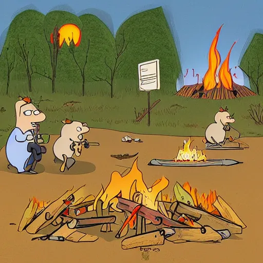 Image similar to capybaras camping on the seaside and one is playing guitar around the fire by matt groening by yuga labs and by pendleton ward