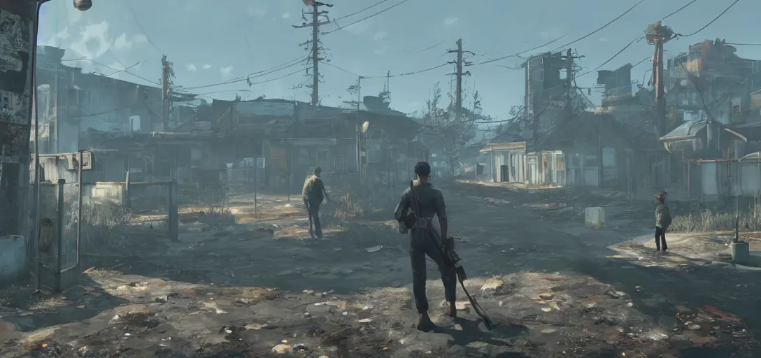 Prompt: Fallout 4, painting by Makoto Shinkai