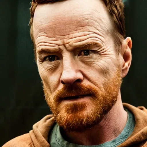 Image similar to Live Action Still of Bryan Cranston dressed as Jesse Pinkman, real life, hyperrealistic, ultra realistic, realistic, highly detailed, epic, HD quality, 8k resolution, body and headshot, film still