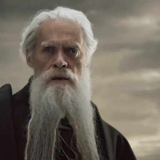 Image similar to william dafoe as dumbledore, film still, cinematic lighting