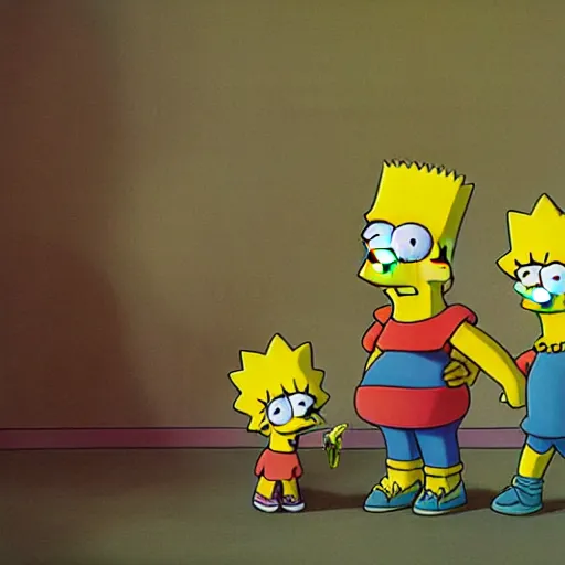 Image similar to the Simpsons family in the style of Zdzislaw Beksinski
