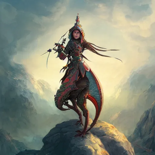 Prompt: breathtaking detailed concept art painting of young girl in armor standing on the back of a dragon, orthodox saint ornate background, by hsiao - ron cheng, very bright lights, 8 k