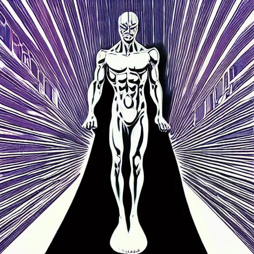 Prompt: dreams of silver surfer, manga comic book cover, action, reflective, by robert mapplethorpe