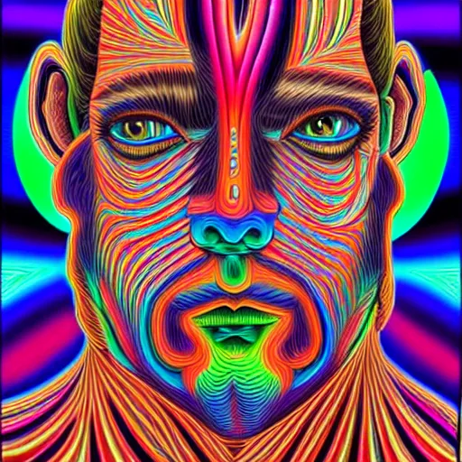 Image similar to a mule in the style of alex grey, highly detailed, psychedelic, colorful, 8 k