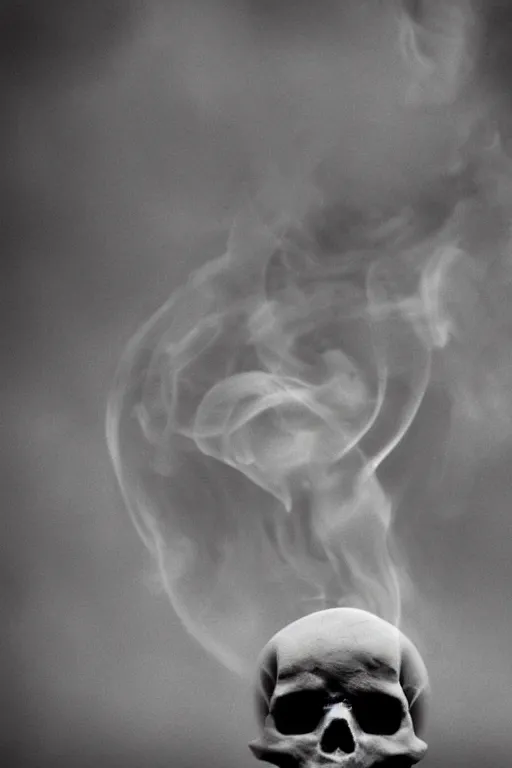 Prompt: smoke rising and forming the shape of a skull, realistic photo,