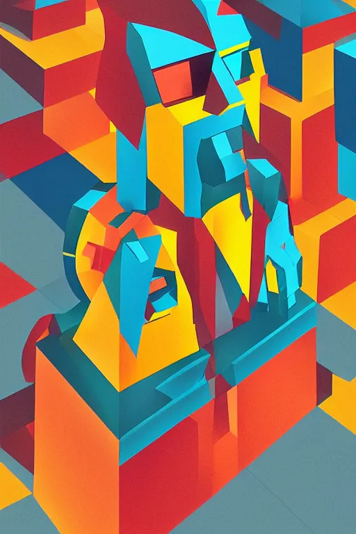 Image similar to cubist moai statue cutout digital illustration cartoon colorful beeple