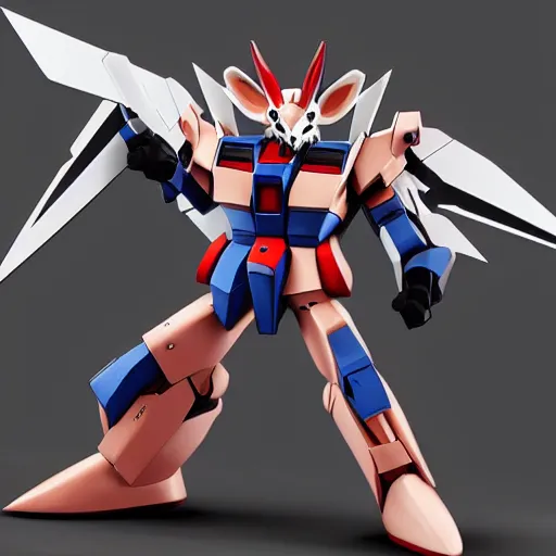 Prompt: rat shaped gundam posing with daggers, 4k, realistic