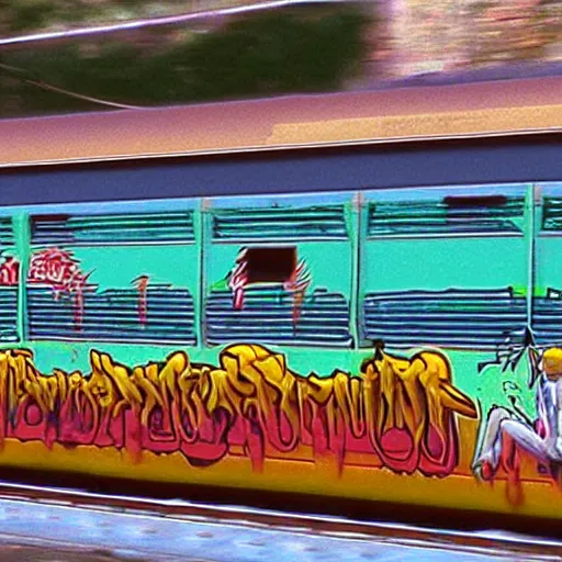 Prompt: adult swim graffiti train, sony mavica mvc fd 8 8
