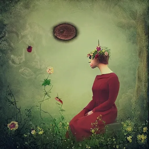 Prompt: a surreal garden portrait in the style of christian schloe