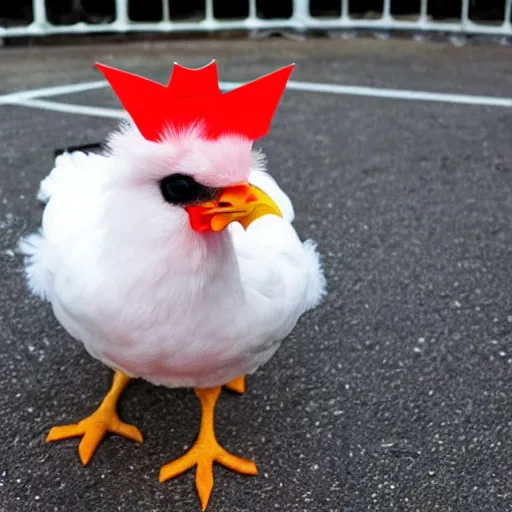 Image similar to photo of a cute chicken dressed as an inmate