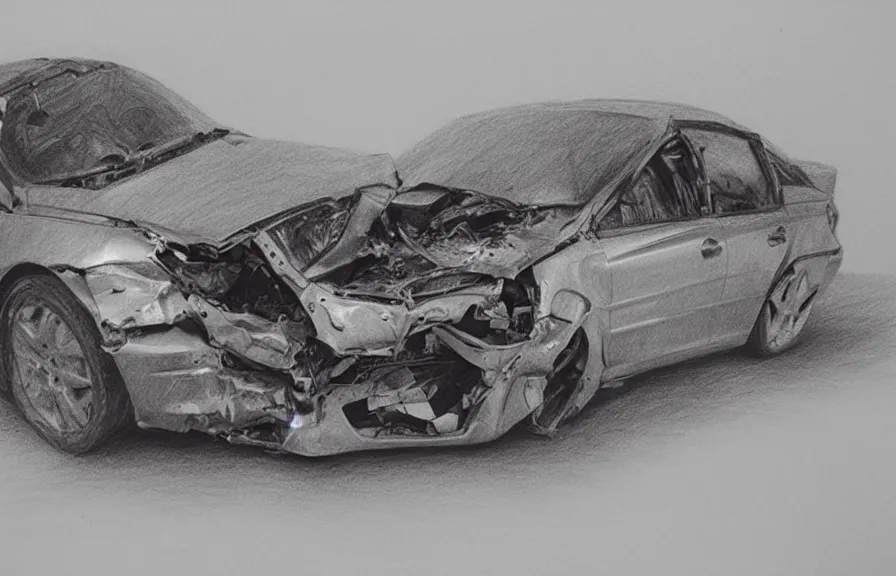 Image similar to car crash, pencil drawing