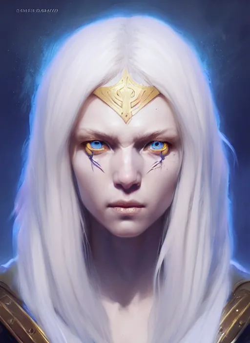 Image similar to a fantasy style portrait painting of shy white female paladin scarred left eye with blonde hair and blue eyes, holy oil painting unreal 5 daz. rpg portrait extremely detailed artgerm greg rutkowski _ greg