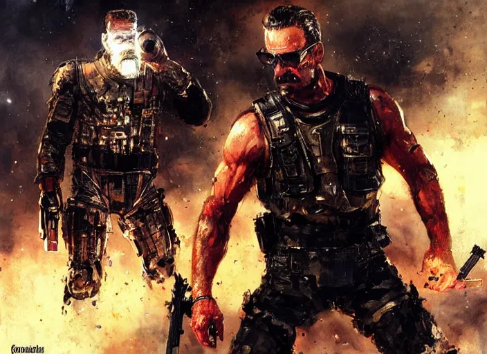 Image similar to saddam hussein as t - 8 0 0 terminator, art by greg rutkowski,