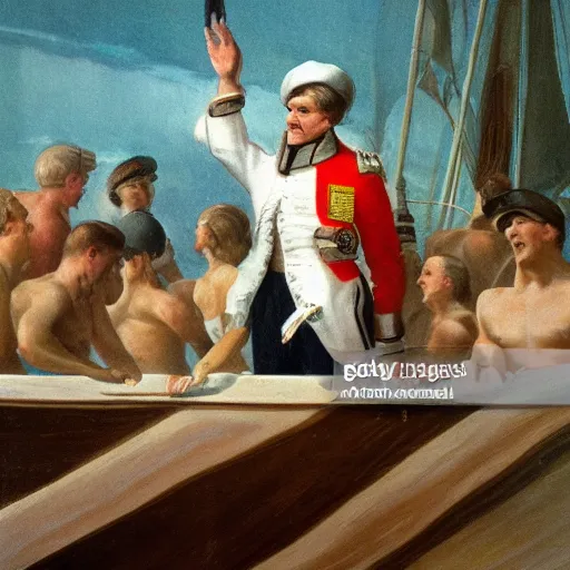 Image similar to admiral Nelson captains a raft in a swimming pool in Southern California,