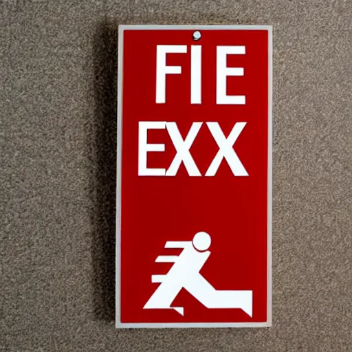 Prompt: fire exit sign with the word exit, office buildingl