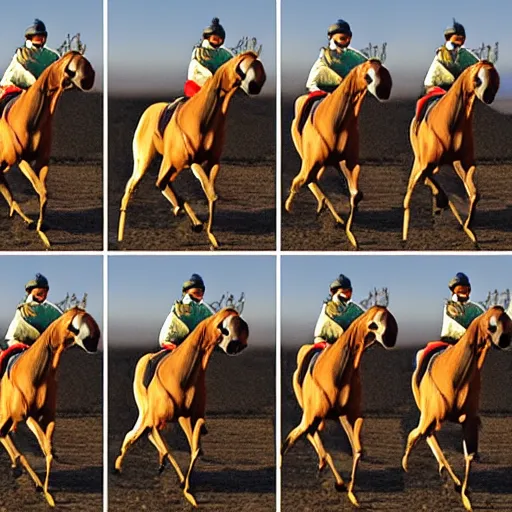 Image similar to an animation of the same horse running left to right shot frame by frame, separated into equally sized frames, from'animation types'