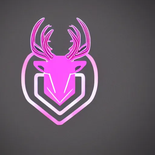 Image similar to logo for evil corporation that involves deer head, symmetrical, retro pink synthwave style, retro sci fi