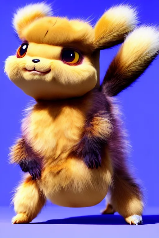 Image similar to high quality 3 d render hyperrealist very cute multicolor stripped fluffy! tarantula cat hybrid highly detailed, vray smooth, in the style of detective pikachu, hannah yata charlie immer, dramatic blue light, low angle, uhd 8 k, sharp focus