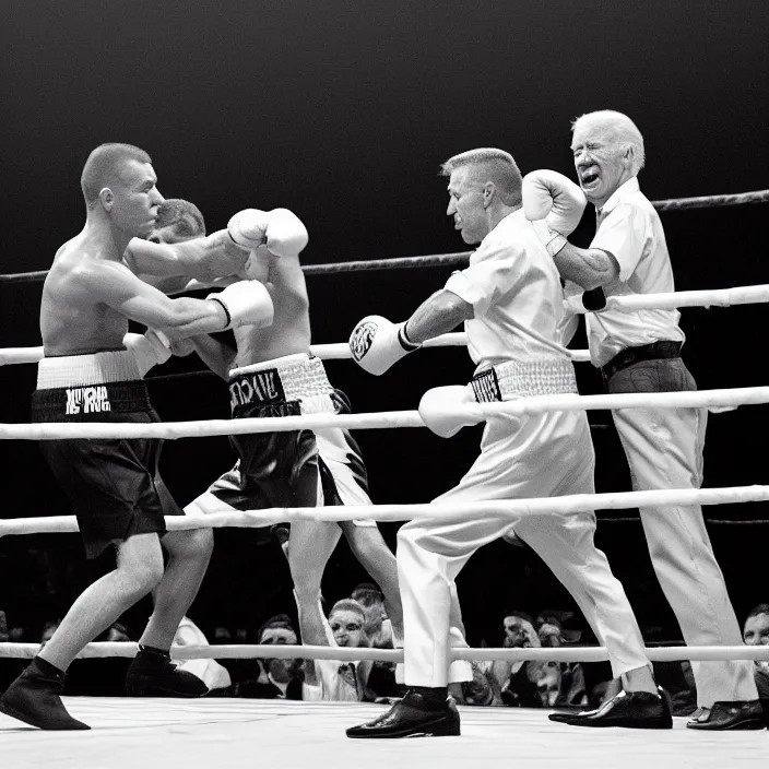 Image similar to boxing match of joe biden and donald trump, b & w detailed sharp photo