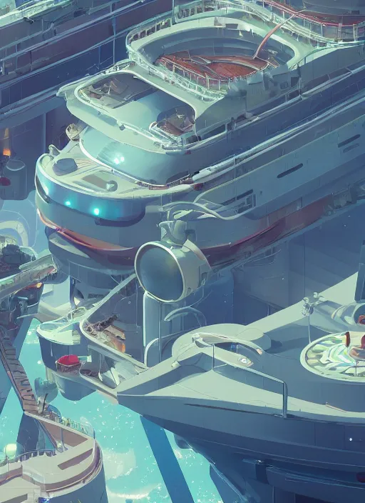 Image similar to cruise ship with vertical farm, nuclear powered, detailed, futuristic, cory loftis, james gilleard, atey ghailan, makoto shinkai, goro fujita, studio ghibli, rim light, exquisite lighting, clear focus, very coherent, plain background