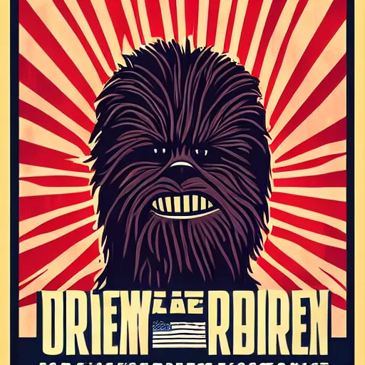 Prompt: chewbacca presidential election poster showing close up of chewbacca face duotone by sheperd fairey