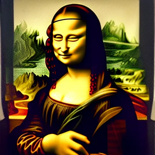 Prompt: mona lisa with a WW2 helmet and a machine gun, oil painting