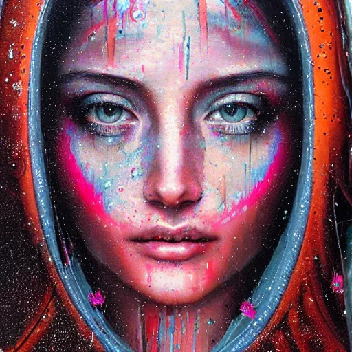 Prompt: portrait of virgin mary, cameras, melting ,8k,by tristan eaton,Stanley Artgermm,Tom Bagshaw,Greg Rutkowski,Carne Griffiths, Ayami Kojima, Beksinski, Giger,trending on DeviantArt,face enhance,hyper detailed,minimalist,cybernetic, android, blade runner,full of colour