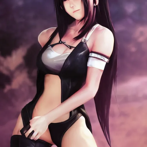 Image similar to full body shot of tifa lockhart by WLOP, rossdraws, Logan Cure, Mingchen Shen, BangkuART, sakimichan, yan gisuka, JeonSeok Lee, zeronis, Chengwei Pan on artstation