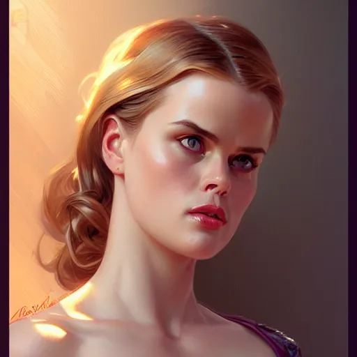 Image similar to beautiful striking Alice Eve , intricate, elegant, highly detailed, digital painting, artstation, concept art, smooth, sharp focus, illustration, art by artgerm and greg rutkowski and alphonse mucha and loish and WLOP