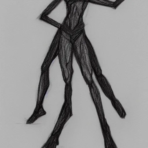 Image similar to skinny stick figure character concept art, pencil drawing