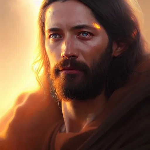 Prompt: portrait painting of a jesus burn world, ultra realistic, concept art, intricate details, highly detailed, photorealistic, octane render, 8 k, unreal engine. art by artgerm and greg rutkowski