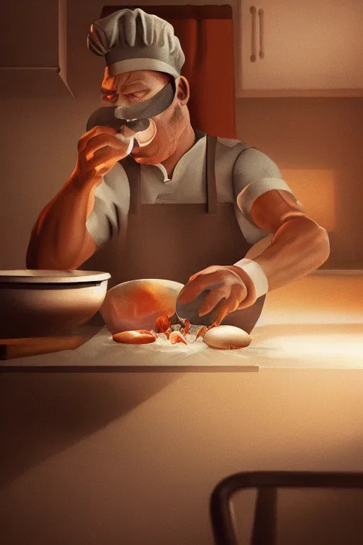 Prompt: a dynamic digital painting and illustration of a man cutting onions in the kitchen while crying, rendered in octane, cgsociety, artstation, cinematic lighting, 4K, very intricate, HDR