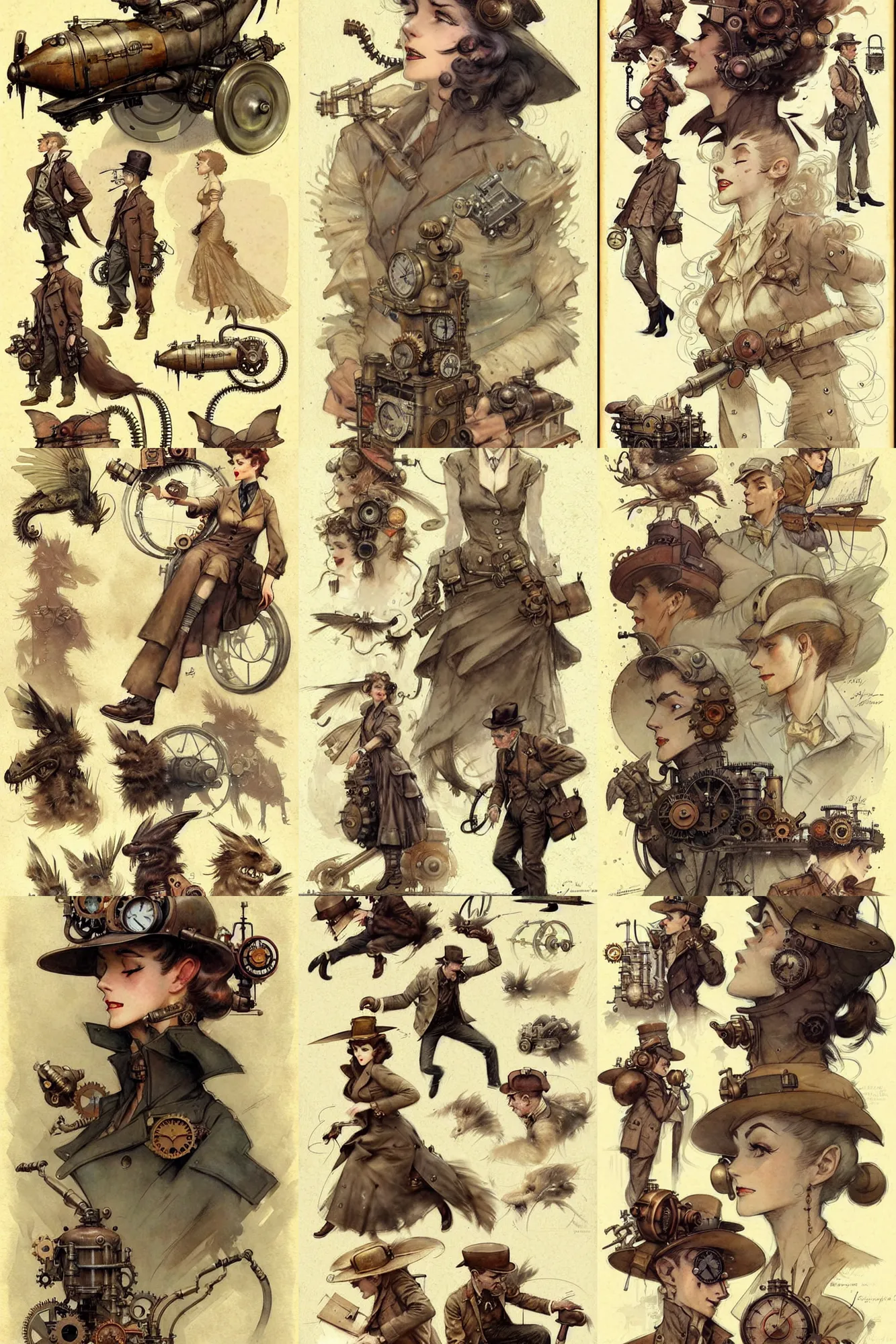 Prompt: ( ( ( ( ( 1 9 5 0 s steampunk effect cover art. effect reference sheet. muted colors. ) ) ) ) ) by jean - baptiste monge!!!!!!!!!!!!!!!!!!!!!!!!!!!