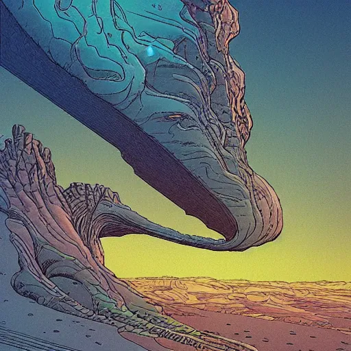 Image similar to an alien landscape by Moebius