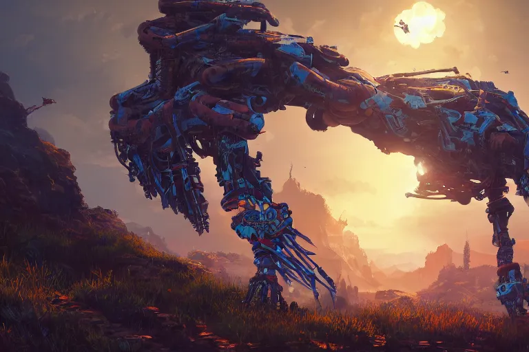 Image similar to burrower machine mecanical creature robot of horizon forbidden west horizon zero dawn bioluminiscence global illumination ray tracing hdr fanart arstation by ian pesty and alena aenami artworks in 4 k