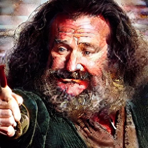 Image similar to Robin Williams playing Hagrid in Harry Potter, screenshot