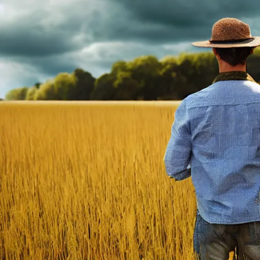 Image similar to a man standing in a field, photo real