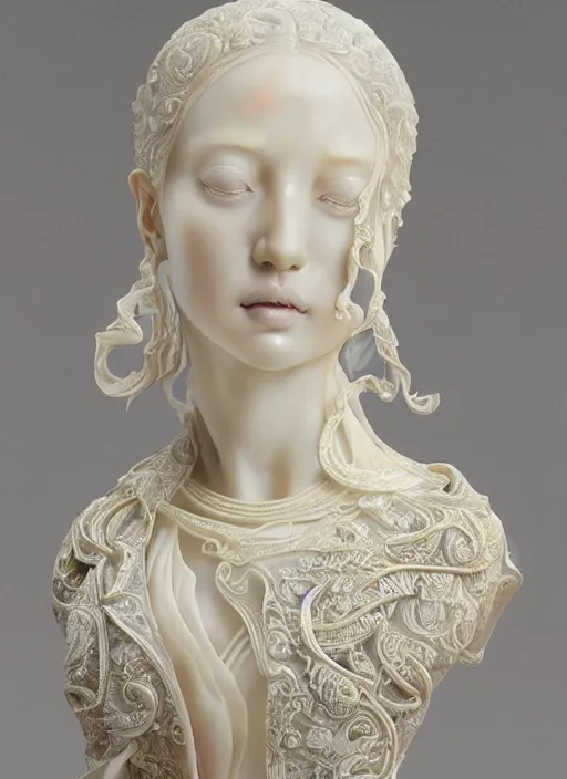 opalescent marble sculpture of beautiful woman, ivory