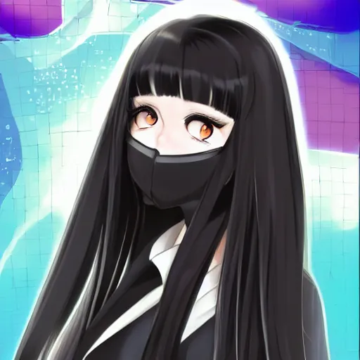 Prompt: full headshot portrait of a girl with long black hair, wearing a surgical mask, drawn by ATDAN, by Avetetsuya Studios, attractive character, colored sketch anime manga panel, trending on Pixiv