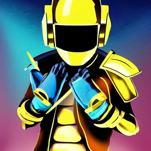 Image similar to shovel knight as daft punk, realist,4k, colorful, digital art