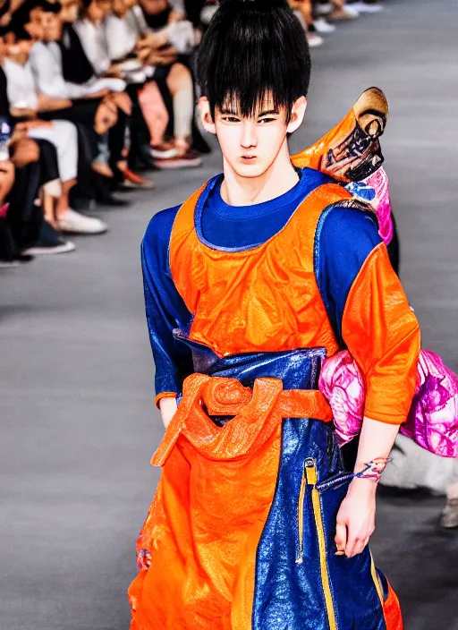 Image similar to hyperrealistic and heavy detailed balenciaga runway show of dragon ball z, leica sl 2 5 0 mm, vivid color, high quality, high textured, real life