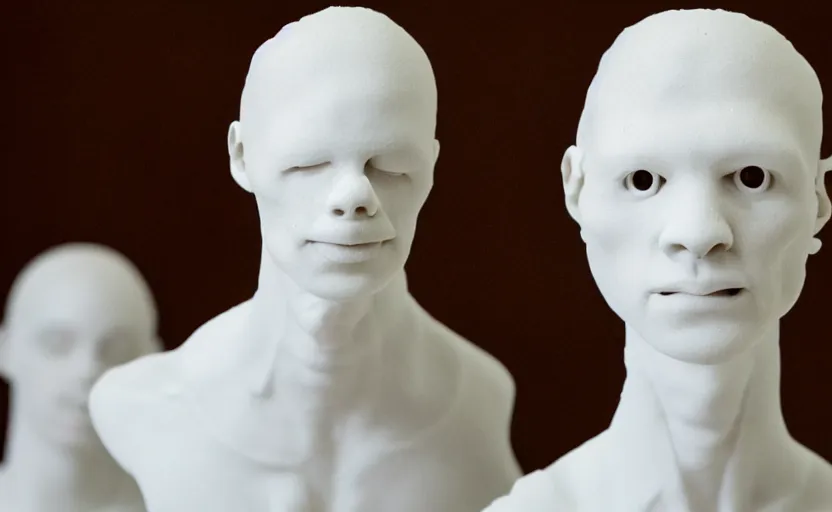 Prompt: human body made from white clay, head and hair, posing, sss, white solid, pale skin
