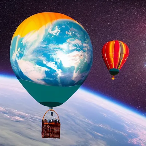 Prompt: hot air baloon in space. universe in the background