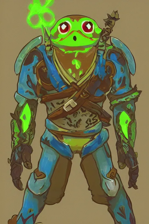 Image similar to an in game portrait of frogmancer from the legend of zelda breath of the wild, breath of the wild art style.