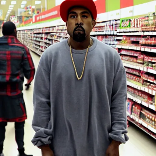 Image similar to kanye west goes goblin mode in the middle of a target aisle